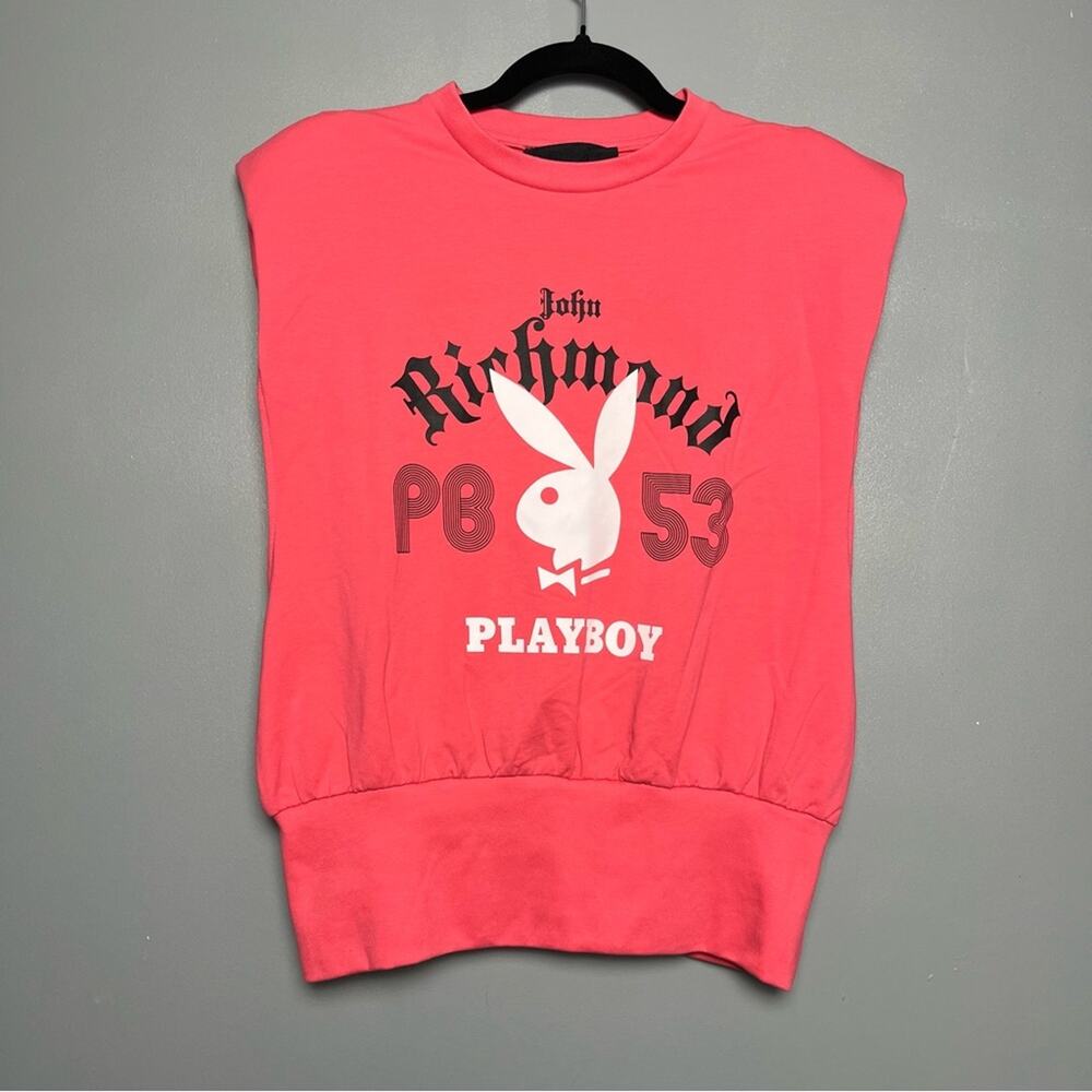 John Richmond x Playboy Pink Graphic Top Sleeveless Sweatshirt Womens Size M